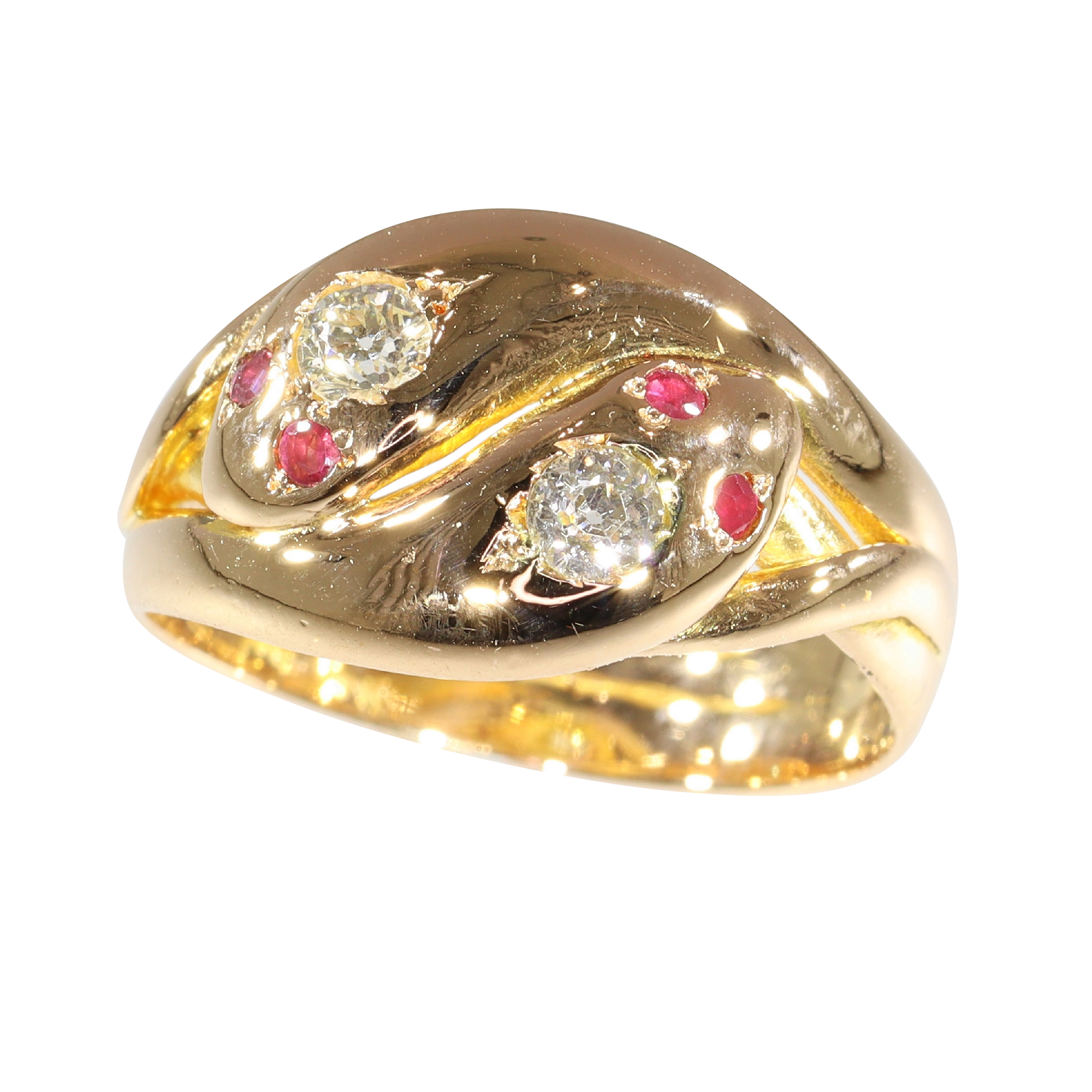 Victorian-Era Double Snake Ring: A Symbol of Eternity with Diamonds and Rubies